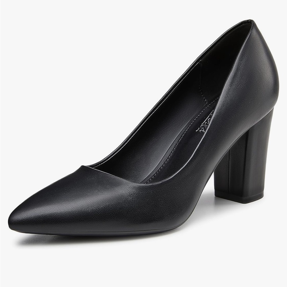 Black Faux Leather Pointed Office Work Pumps Brand New - Picture 2 of 4